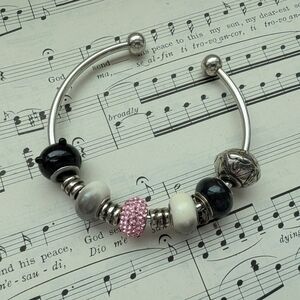 Elegant Silver and Pink Beaded Bracelet